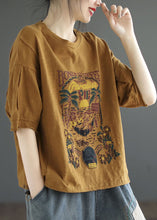 Load image into Gallery viewer, Italian Yellow O Neck Print Patchwork Cotton T Shirt Tops Summer