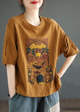 Load image into Gallery viewer, Italian Yellow O Neck Print Patchwork Cotton T Shirt Tops Summer