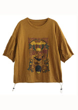 Load image into Gallery viewer, Italian Yellow O Neck Print Patchwork Cotton T Shirt Tops Summer