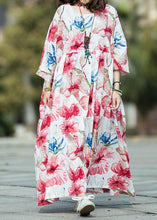 Load image into Gallery viewer, Italian o neck large hem linen cotton Long dress white print Dresses summer