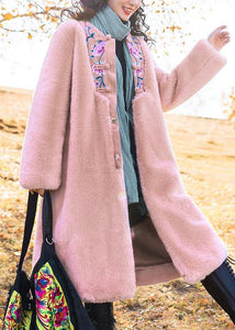 Italian pink fine crane coats pattern embroidery outwears