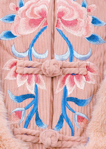 Italian pink fine crane coats pattern embroidery outwears