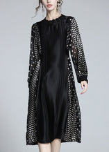 Load image into Gallery viewer, Jacquard Black O-Neck Patchwork Dot Party Long Dress Long Sleeve