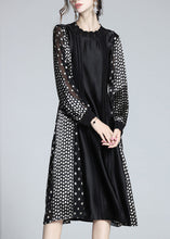 Load image into Gallery viewer, Jacquard Black O-Neck Patchwork Dot Party Long Dress Long Sleeve