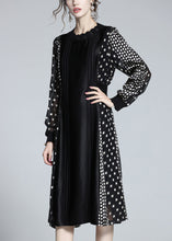 Load image into Gallery viewer, Jacquard Black O-Neck Patchwork Dot Party Long Dress Long Sleeve