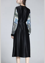 Load image into Gallery viewer, Jacquard Black O-Neck Patchwork Dot Party Long Dress Long Sleeve