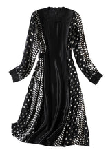 Load image into Gallery viewer, Jacquard Black O-Neck Patchwork Dot Party Long Dress Long Sleeve