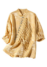 Load image into Gallery viewer, Jacquard Yellow Stand Collar Button Silk Shirt Long Sleeve