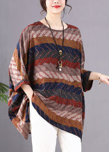 Load image into Gallery viewer, Khaki Print Linen Shirt O-Neck Oversized Batwing Sleeve