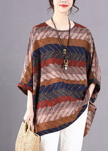 Load image into Gallery viewer, Khaki Print Linen Shirt O-Neck Oversized Batwing Sleeve