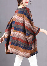 Load image into Gallery viewer, Khaki Print Linen Shirt O-Neck Oversized Batwing Sleeve