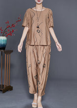 Load image into Gallery viewer, Khaki Print Linen Two Pieces Set Low High Design Summer