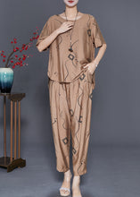 Load image into Gallery viewer, Khaki Print Linen Two Pieces Set Low High Design Summer