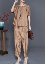 Load image into Gallery viewer, Khaki Print Linen Two Pieces Set Low High Design Summer