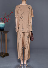 Load image into Gallery viewer, Khaki Print Linen Two Pieces Set Low High Design Summer