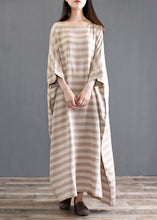 Load image into Gallery viewer, Khaki Striped Patchwork Oversized Cotton Long Dresses O-Neck Half Sleeve