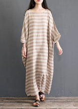 Load image into Gallery viewer, Khaki Striped Patchwork Oversized Cotton Long Dresses O-Neck Half Sleeve