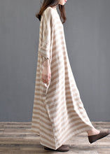 Load image into Gallery viewer, Khaki Striped Patchwork Oversized Cotton Long Dresses O-Neck Half Sleeve