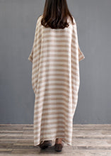 Load image into Gallery viewer, Khaki Striped Patchwork Oversized Cotton Long Dresses O-Neck Half Sleeve