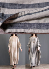 Load image into Gallery viewer, Khaki Striped Patchwork Oversized Cotton Long Dresses O-Neck Half Sleeve