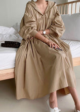 Load image into Gallery viewer, Khaki Wrinkled Cotton Dresses Oversized Exra Large Hem Lantern Sleeve