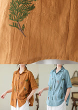 Load image into Gallery viewer, Lake Blue Cotton Shirt Peter Pan Collar Embroideried Summer