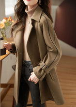 Load image into Gallery viewer, Light Coffee Pockets Patchwork Sashes Thick Woolen Coats Long Sleeve