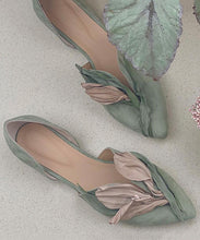 Load image into Gallery viewer, Light Green Suede Flat Shoes Comfortable Splicing Pointed Toe