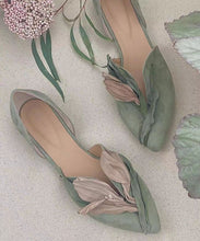 Load image into Gallery viewer, Light Green Suede Flat Shoes Comfortable Splicing Pointed Toe