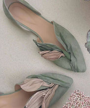 Load image into Gallery viewer, Light Green Suede Flat Shoes Comfortable Splicing Pointed Toe