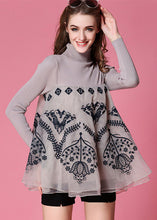 Load image into Gallery viewer, Light Grey Patchwork Knit Top Embroideried Organza Spring