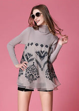 Load image into Gallery viewer, Light Grey Patchwork Knit Top Embroideried Organza Spring