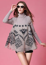 Load image into Gallery viewer, Light Grey Patchwork Knit Top Embroideried Organza Spring