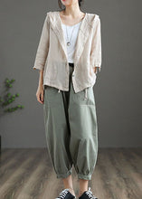 Load image into Gallery viewer, Light Khaki Pockets Patchwork Linen Hooded Coat Button Summer