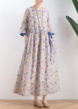 Load image into Gallery viewer, Literary small daisy mid-length dress waist ming 2021 new ramie printed skirt