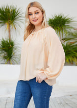 Load image into Gallery viewer, Loose Apricot O Neck Wrinkled Patchwork Chiffon Shirts Long Sleeve