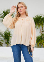 Load image into Gallery viewer, Loose Apricot O Neck Wrinkled Patchwork Chiffon Shirts Long Sleeve