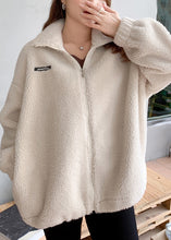 Load image into Gallery viewer, Loose Apricot Zippered Pockets Patchwork Teddy Faux Fur Coat Fall