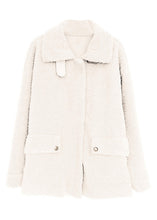 Load image into Gallery viewer, Loose Beige Zippered Pockets Pockets Patchwork Teddy Faux Fur Coats Fall