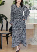 Load image into Gallery viewer, Loose Black Asymmetrical Print Chiffon Long Dresses Flare Sleeve