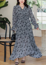 Load image into Gallery viewer, Loose Black Asymmetrical Print Chiffon Long Dresses Flare Sleeve