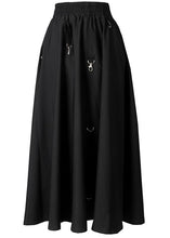 Load image into Gallery viewer, Loose Black Cinched Summer Asymmetrical Design Cotton Skirt