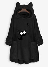 Load image into Gallery viewer, Loose Black Hooded Print Pockets Patchwork Teddy Faux Fur Sweatshirt Fall