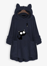 Load image into Gallery viewer, Loose Black Hooded Print Pockets Patchwork Teddy Faux Fur Sweatshirt Fall