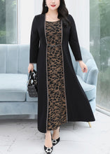 Load image into Gallery viewer, Loose Black O Neck Print FalseTwo Pieces Cotton Maxi Dress Fall