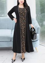 Load image into Gallery viewer, Loose Black O Neck Print FalseTwo Pieces Cotton Maxi Dress Fall