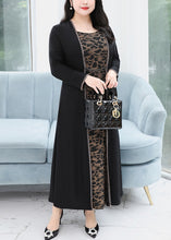 Load image into Gallery viewer, Loose Black O Neck Print FalseTwo Pieces Cotton Maxi Dress Fall