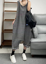 Load image into Gallery viewer, Loose Black O Neck Striped Patchwork Knitting Cotton Jumpsuit Sleeveless