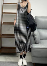 Load image into Gallery viewer, Loose Black O Neck Striped Patchwork Knitting Cotton Jumpsuit Sleeveless