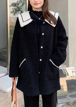 Load image into Gallery viewer, Loose Black Peter Pan Collar Button Teddy Faux Fur Coats Fall